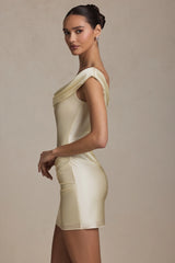 Off-Shoulder Draped Mini Dress in Ivory