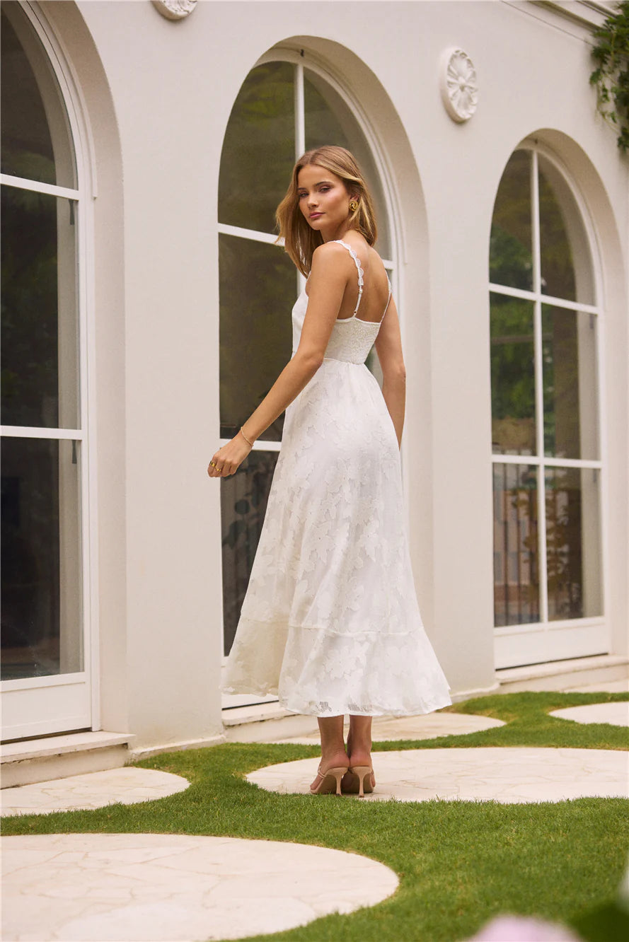 Garden Romance Midi Dress White